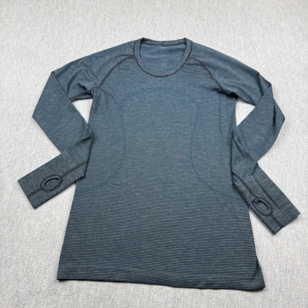 Lululemon Shirt Womens 10 Blue Stretch Swiftly Tech Long Sleeve Gym Yoga Running